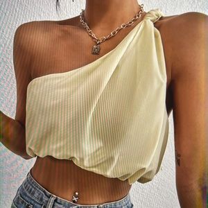 Apricot one shoulder tie knot crop